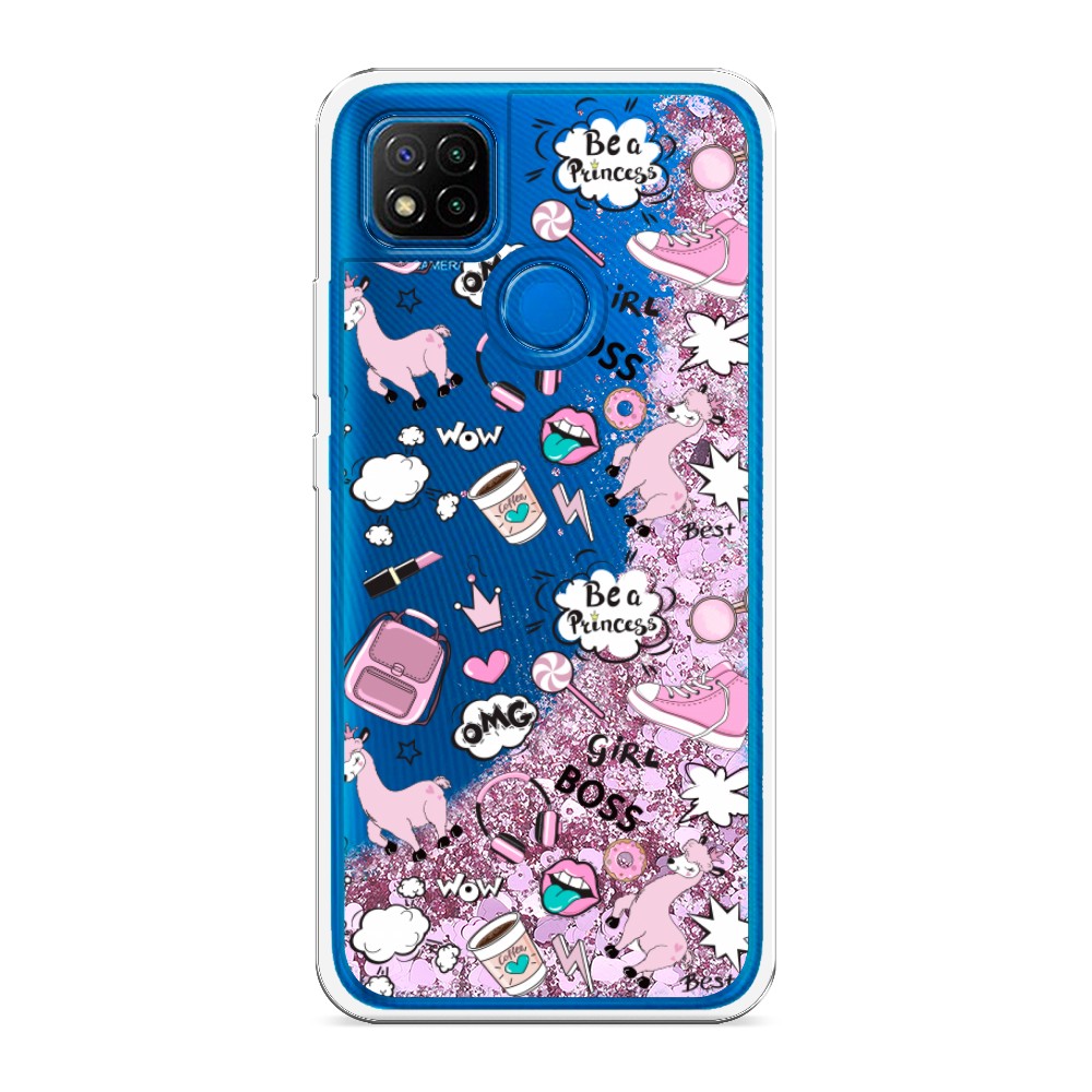 

Жидкий чехол с блестками "Стильная лама" на Xiaomi Redmi 9C