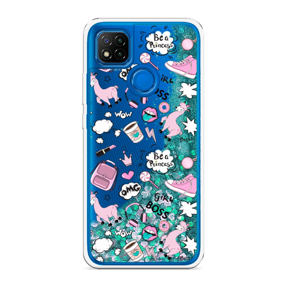 

Жидкий чехол с блестками "Стильная лама" на Xiaomi Redmi 9C