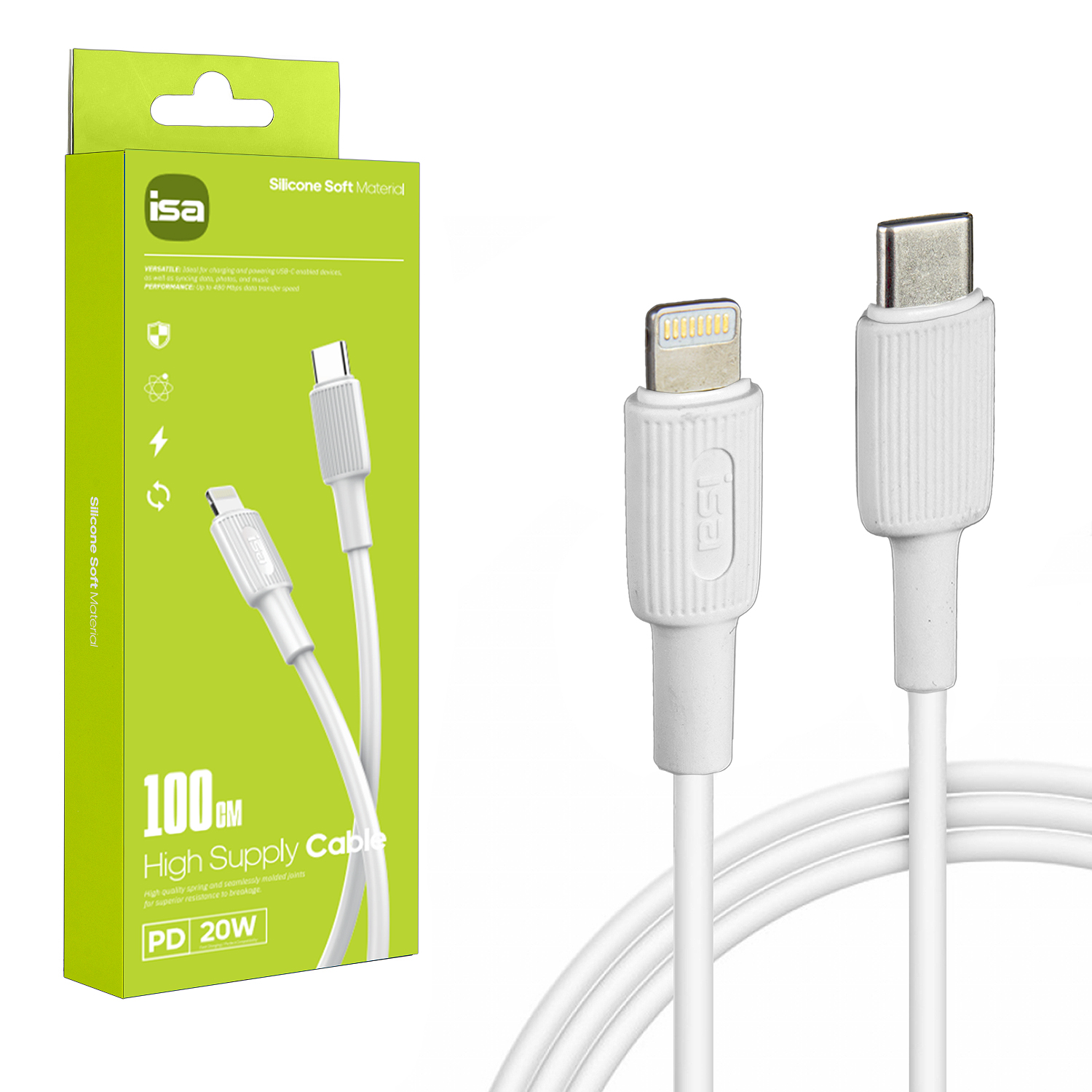 

Кабель Type-C Lightning 1m PD 20W BX-1 ISA белый, is115574