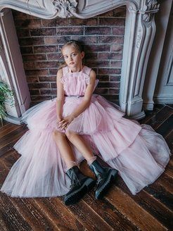 Платье детское Роскошь с детства Милан, светло-розовый-серебристый-бордовый, 158 платье с юбкой из фатина 6 7 бордовый loloclo