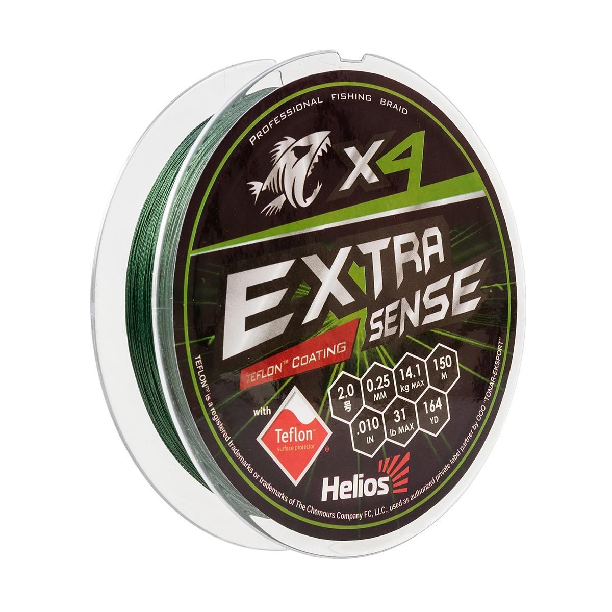 Шнур Extrasense X4 PE Green 150m 2.0/31LB 0.25mm HS-ES-X4-2/31LB Helios