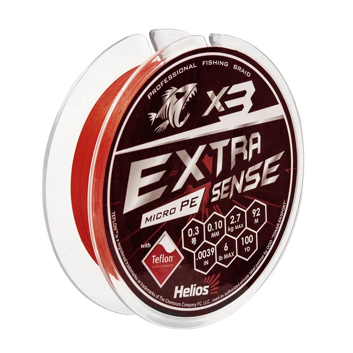 Шнур Extrasense X3 PE Red 92m 0.3/6LB 0.10mm HS-ES-X3-0.3/6LB Helios