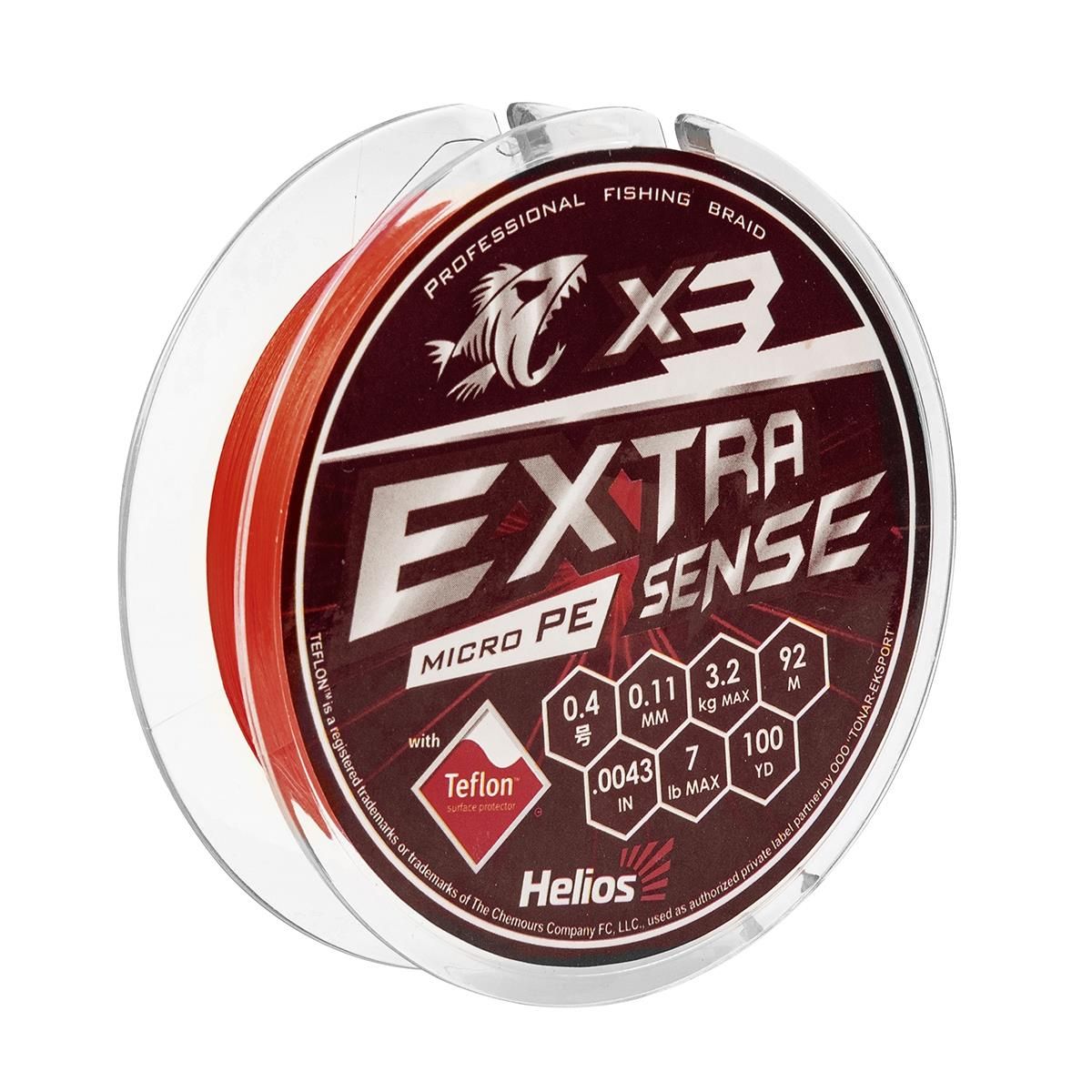 Шнур Extrasense X3 PE Red 92m 0.4/7LB 0.11mm HS-ES-X3-0.4/7LB Helios