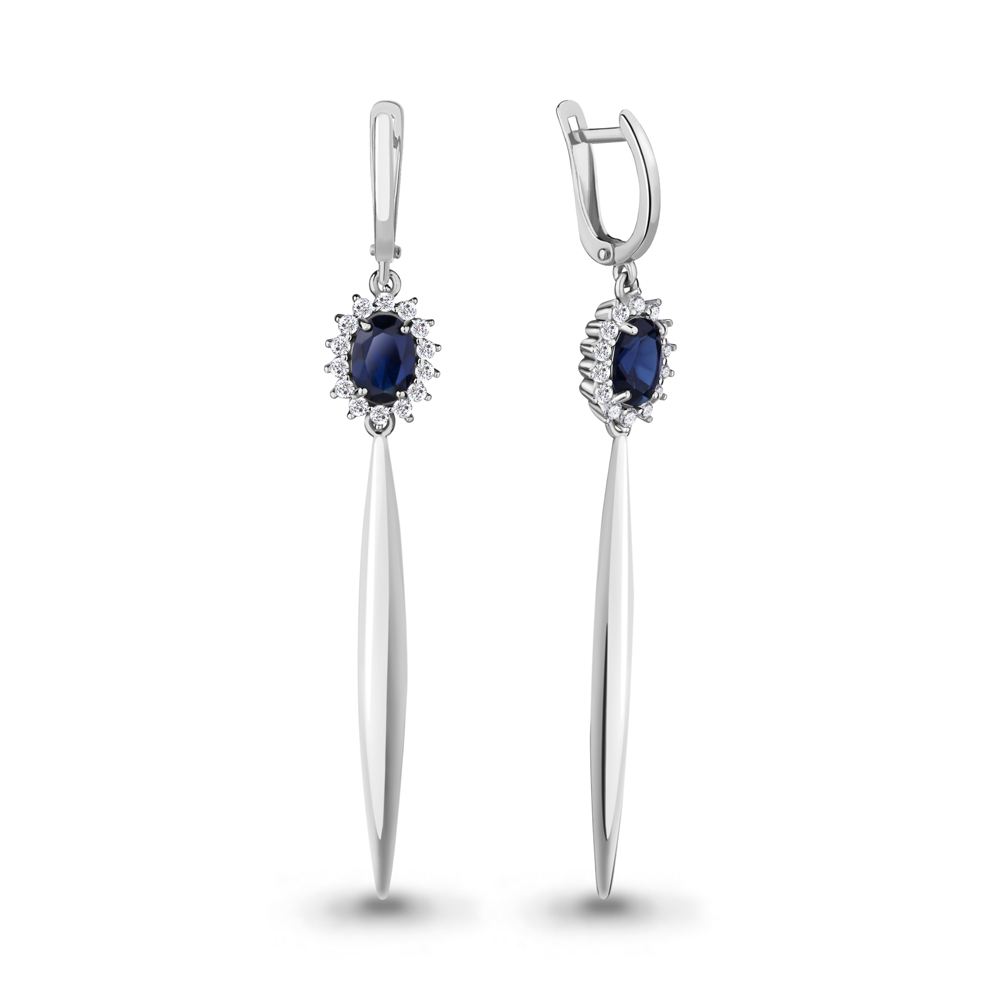 

Серьги подвески из серебра с фианитом/сапфиром искусственным Aquamarine 48325АБ_925_р, 48325АБ_925_р