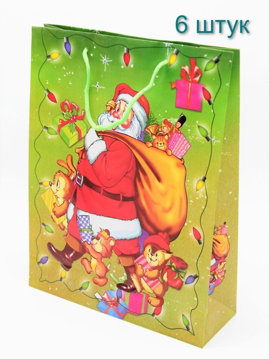 

Пакет АКИМБО КИТ Дед мороз новогодний пластиковый 10,5х11,5х5,5 см 6 шт, Зеленый, Дед мороз