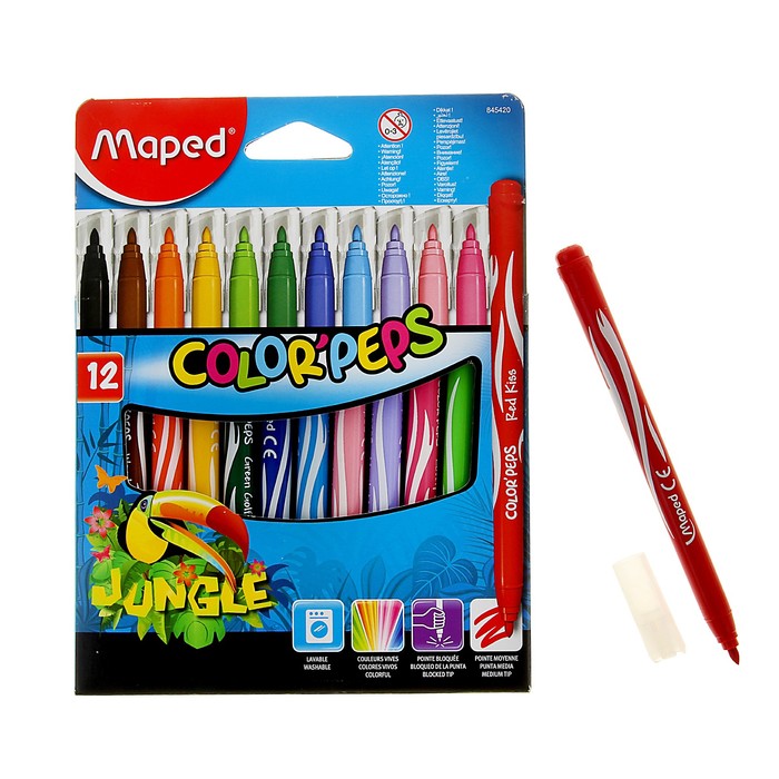 

Фломастеры Maped Color'Peps Jungle, 12 цветов, Разноцветный, Color'Peps Jungle