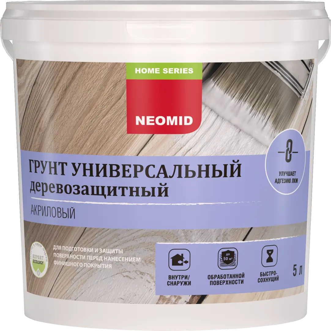 Грунтовка по дереву Neomid антисептическая акриловая бесцветная 5 л грунтовка по дереву neomid антисептическая акриловая бесцветная 1 л