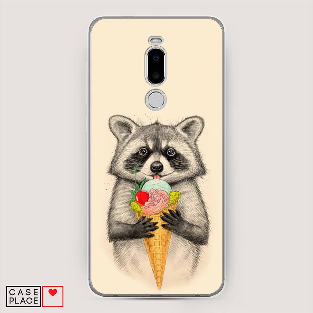 

Чехол Awog на Meizu Note 8 "Енот с мороженым", Бежевый;серый, 73050-10