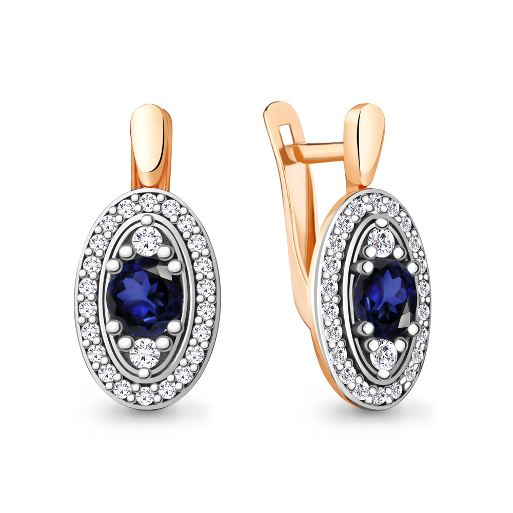 

Серьги из серебра с сапфиром искусственным/фианитом Aquamarine 48358АБ_925_з, 48358АБ_925_з