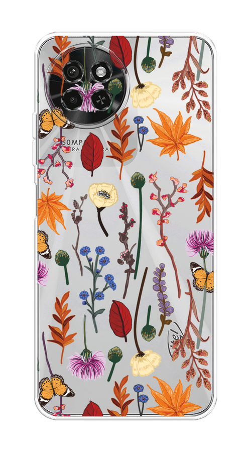 

Чехол на Itel S23 "Orange Purple flowers", Оранжевый;красный;розовый;желтый;прозрачный, 3201450-1