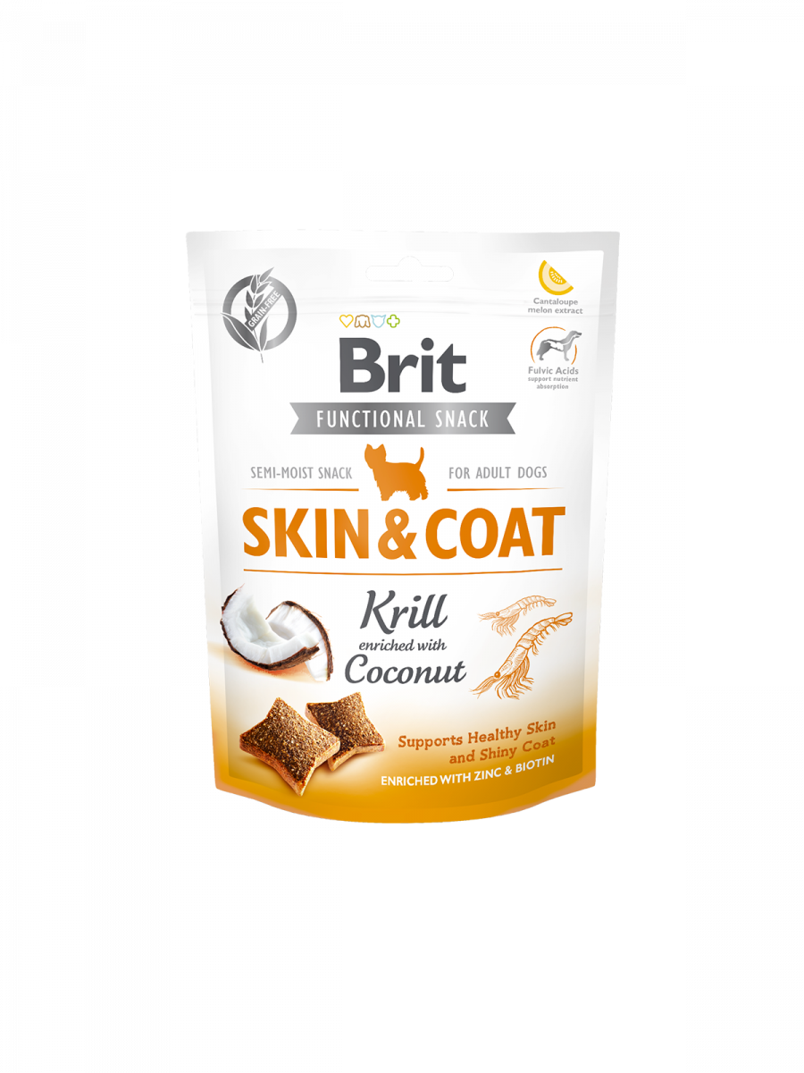 фото Лакомство для собак brit care dog functional snack skin&coat krill криль с кокосом, 150г