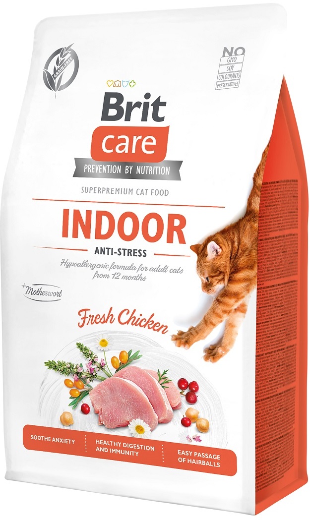 фото Сухой корм для кошек brit gf indoor anti-stress, курица, 0.41кг