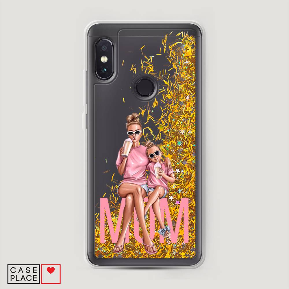 фото Жидкий чехол с блестками "lovely mom" на xiaomi redmi note 5 awog