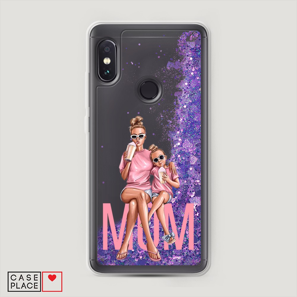 фото Жидкий чехол с блестками "lovely mom" на xiaomi redmi note 5 awog