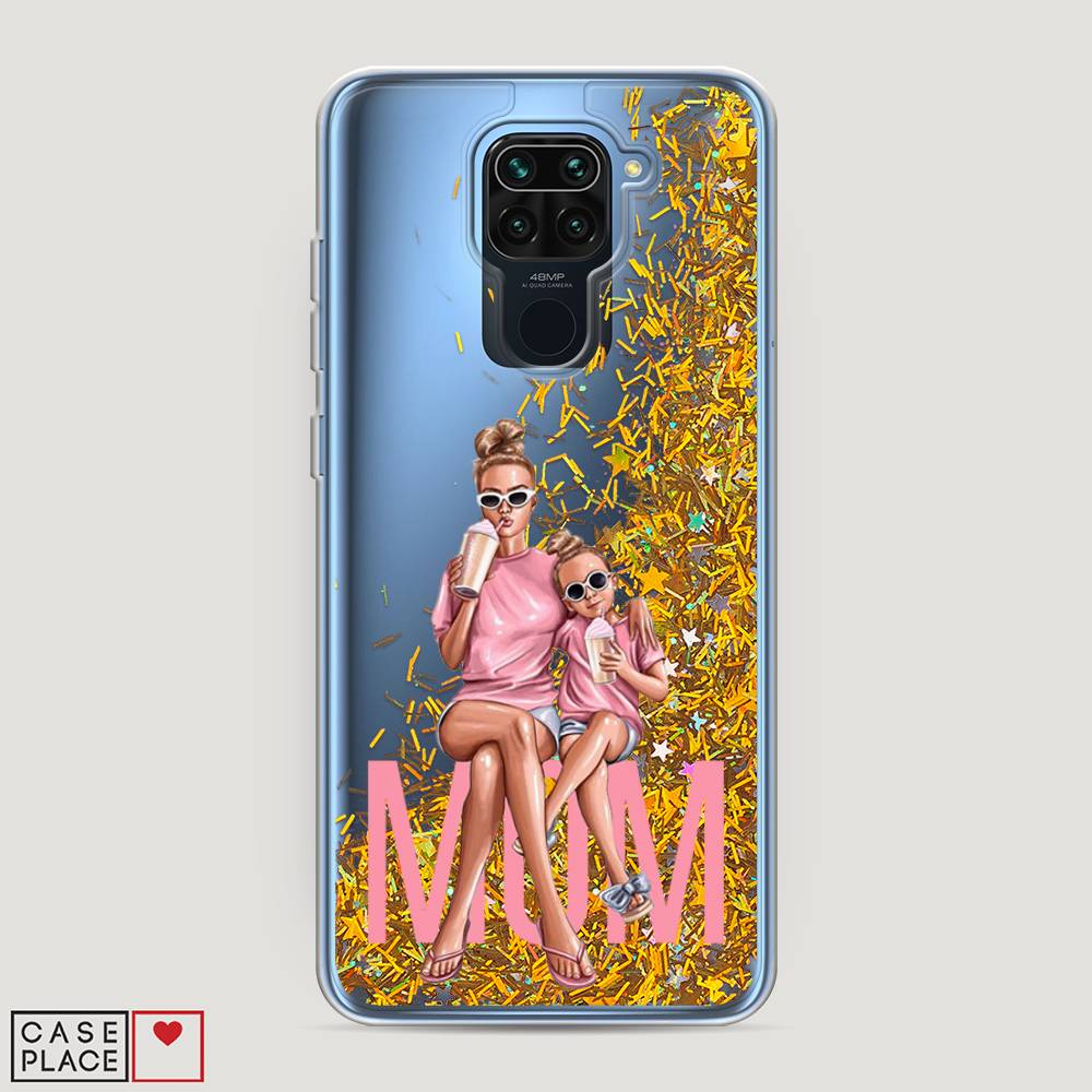 фото Жидкий чехол с блестками "lovely mom" на xiaomi redmi note 9 awog