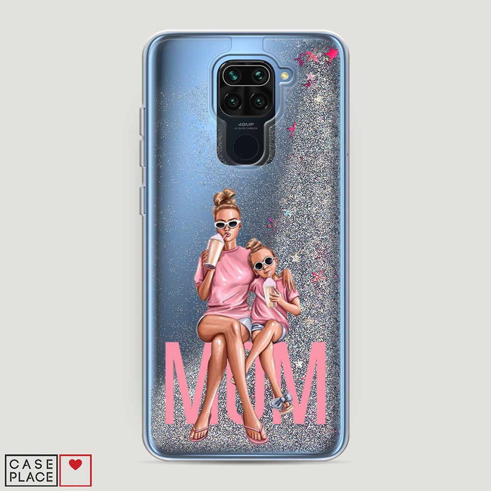 фото Жидкий чехол с блестками "lovely mom" на xiaomi redmi note 9 awog