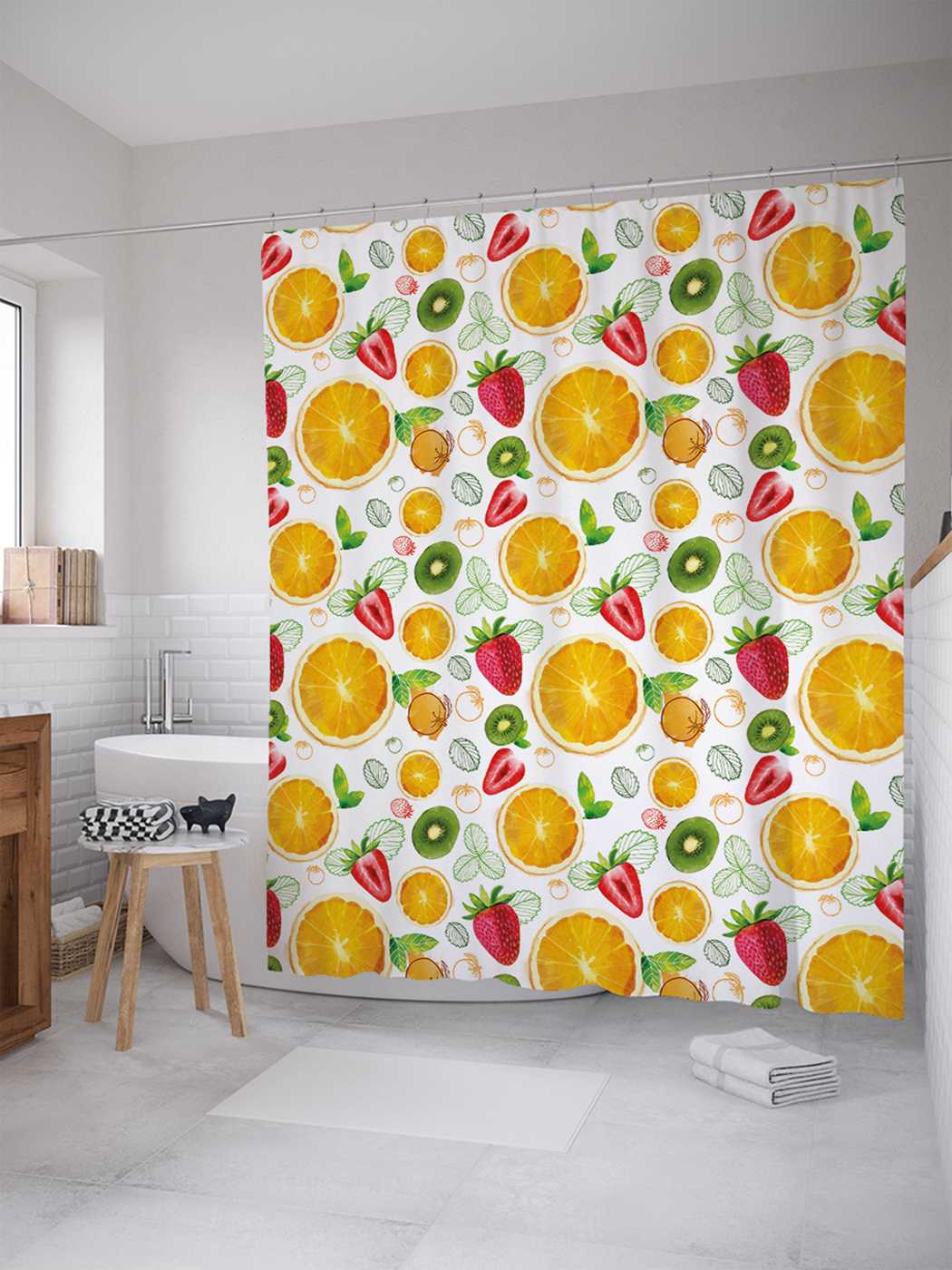 

Штора (занавеска) для ванной JoyArty "Ягодный коктейль" из сатена, 180х200 см с крючками, Коричневый, Ягодный коктейль