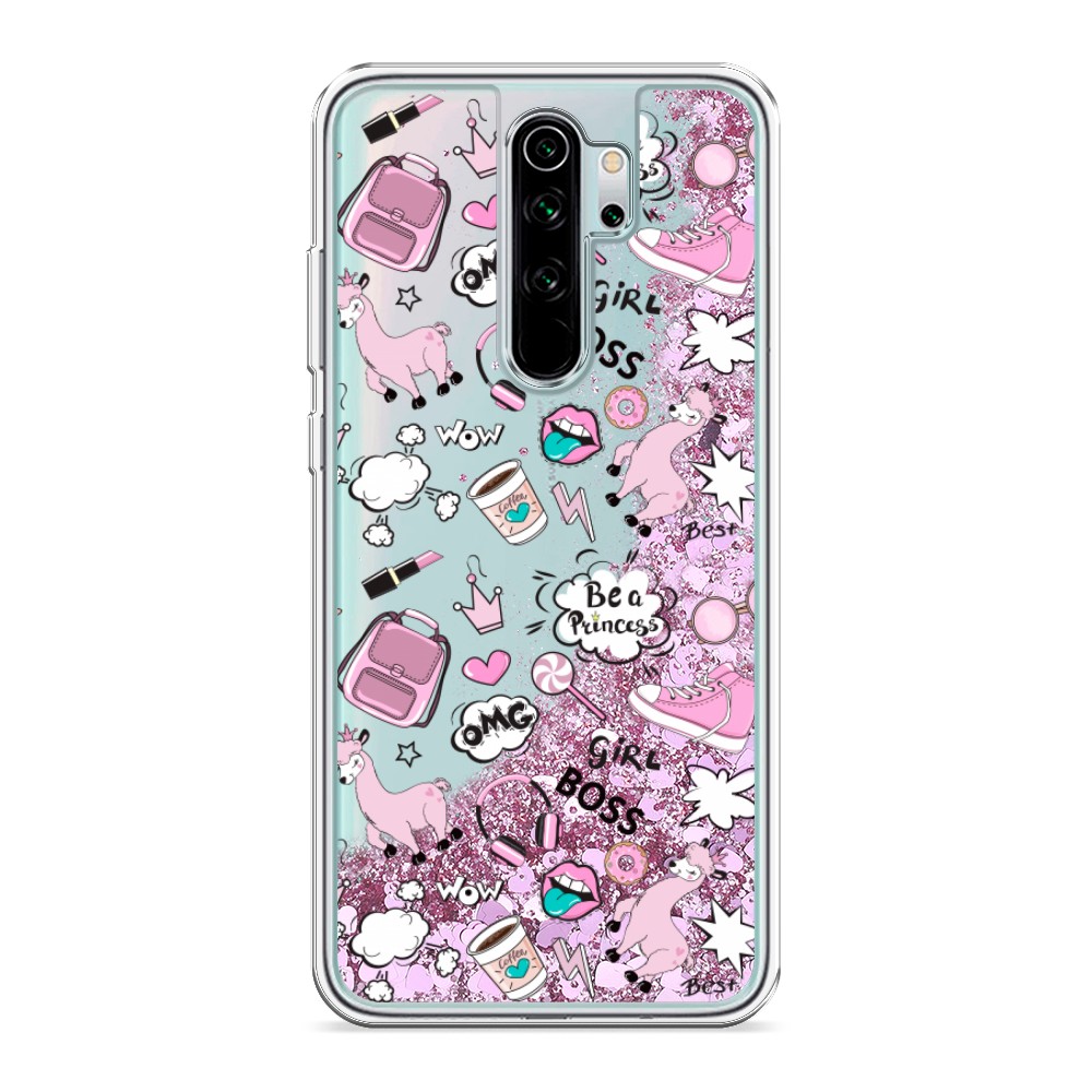 

Жидкий чехол с блестками "Стильная лама" на Xiaomi Redmi Note 8 Pro
