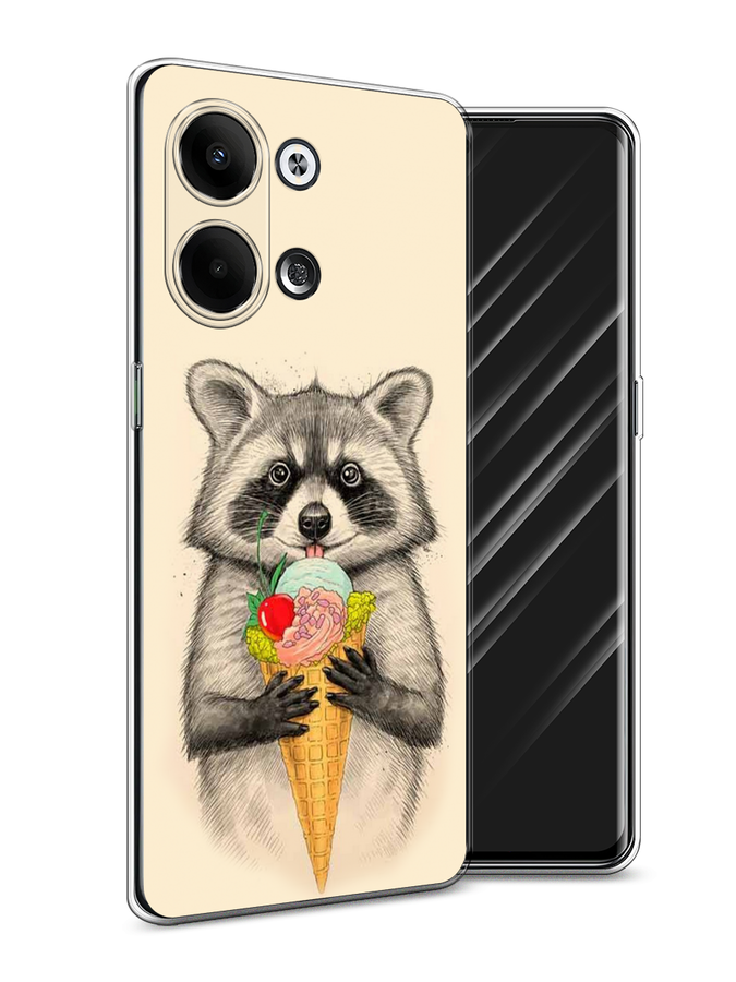 

Чехол Awog на Oppo Reno 9 "Енот с мороженым", Бежевый;серый, 2512750-10