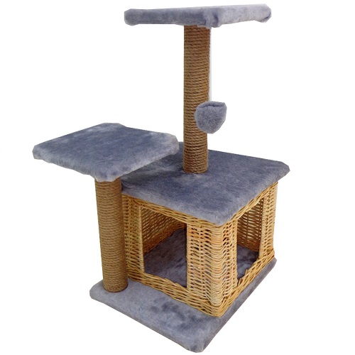 фото Комплекс для кошек meridian, трехэтажный с 2-мя окошками, лоза, джут 450х470х750