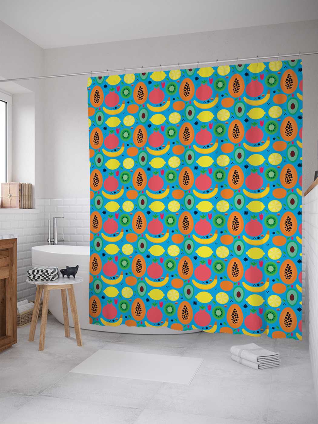 

Штора (занавеска) для ванной JoyArty "Мозаика фруктовая" из сатена, 180х200 см с крючками, Коричневый, Мозаика фруктовая