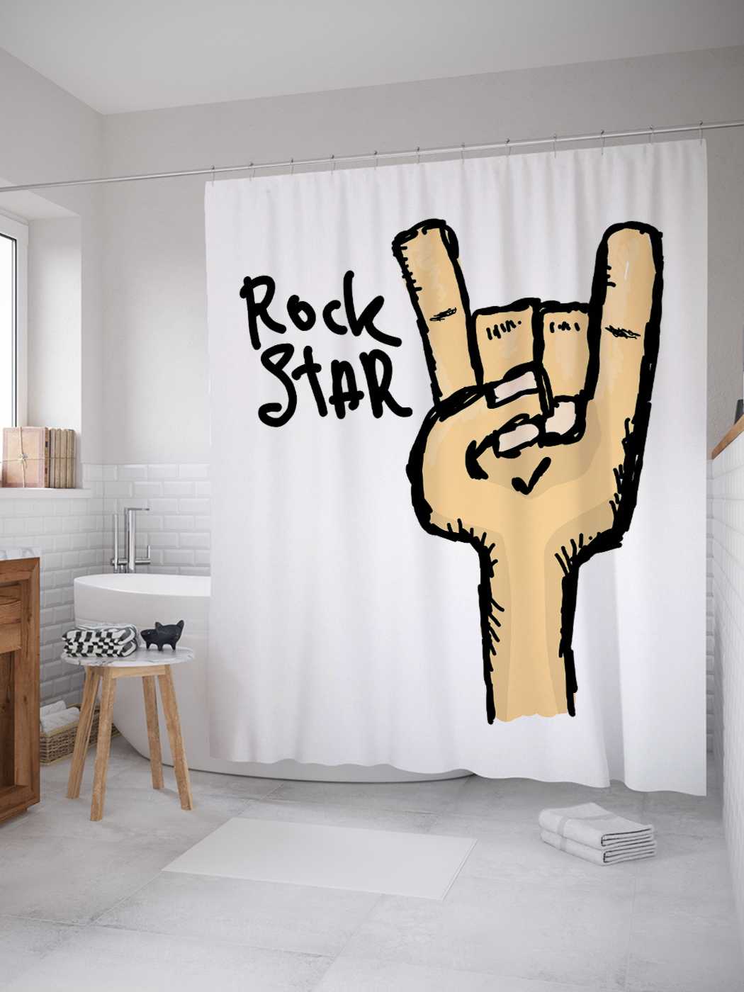 

Штора для ванной JoyArty "Нарисованный жест рок звезды" из сатена, 180х200 см с крючками, Синий, Нарисованный жест рок звезды