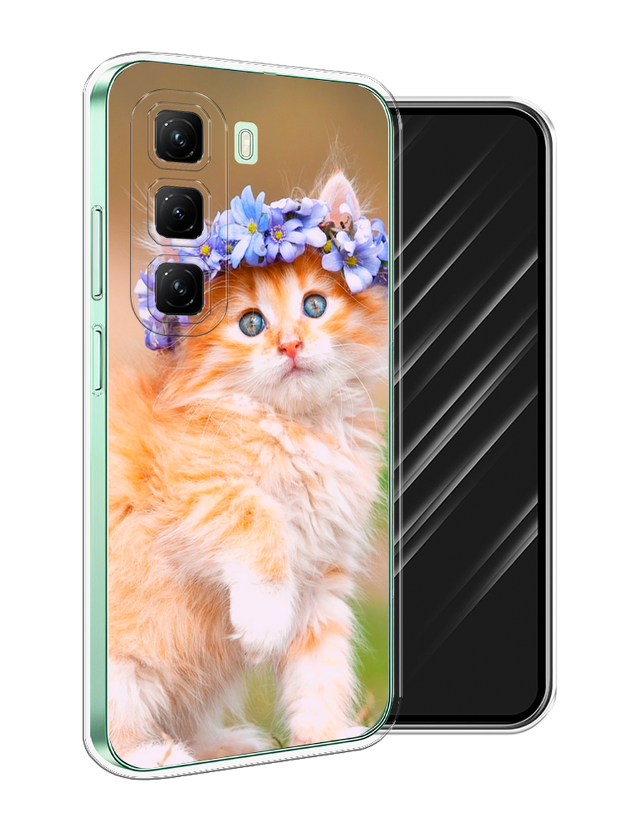 

Чехол Awog на Infinix Hot 50 4G "Рыжий кот в венке", Коричневый;синий, 3106550-1
