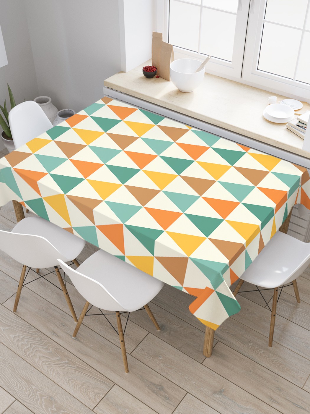 

Скатерть прямоугольная JoyArty "Строгие треугольники" из сатена, 180x145 см, Черный, Строгие треугольники