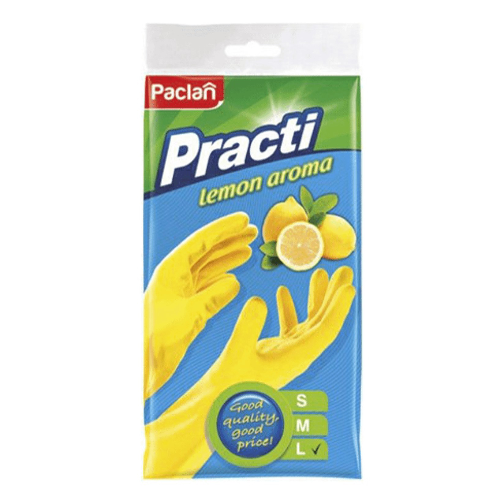 фото Перчатки хозяйственные paclan practi с ароматом лимона, желтые, размер l