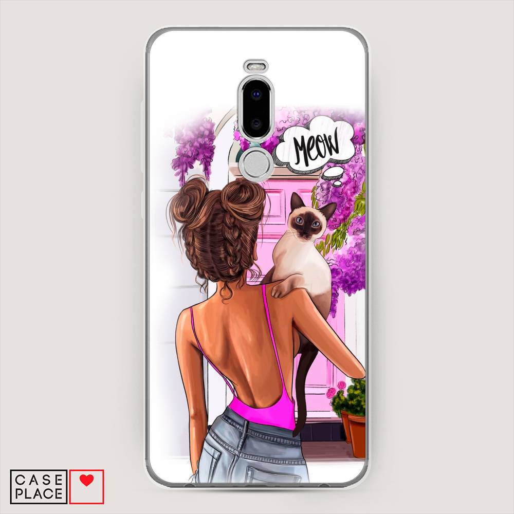 

Чехол Awog на Meizu Note 8 "Девушка с кошкой", Фиолетовый;розовый;коричневый, 73050-7