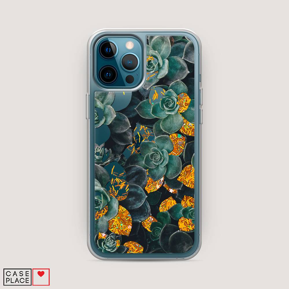 фото Жидкий чехол с блестками "сукуленты цветные" на apple iphone 12 pro awog