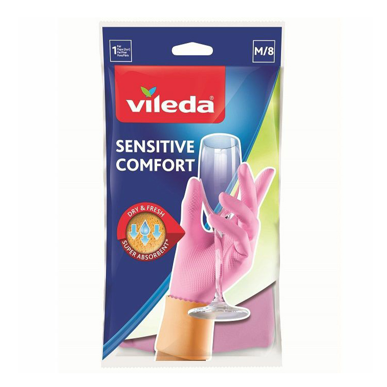 фото Перчатки vileda sensitive comfort для деликатных работ, розовые, размер l