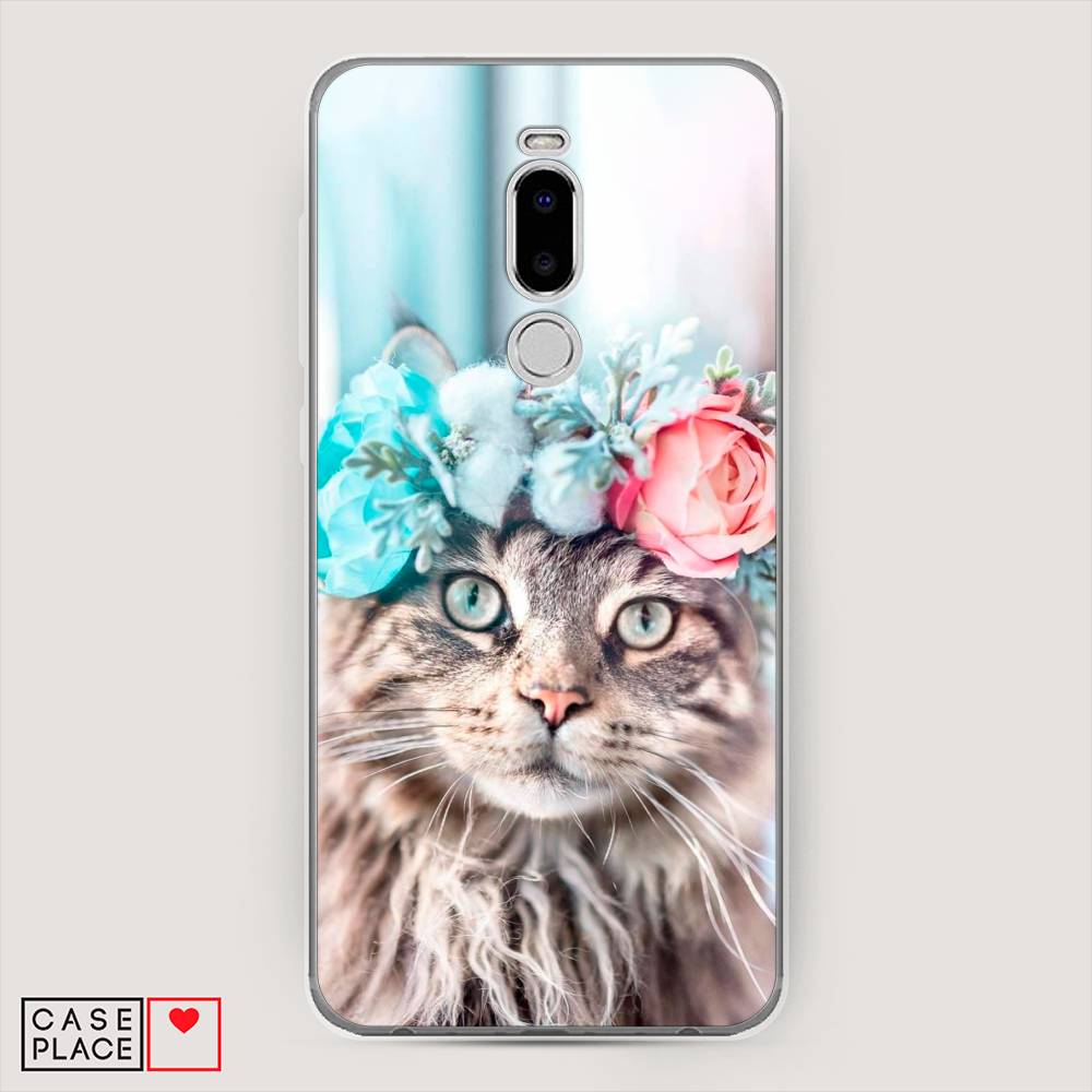 

Чехол Awog на Meizu Note 8 "Кот в венке", Серый;голубой;розовый, 73050-2