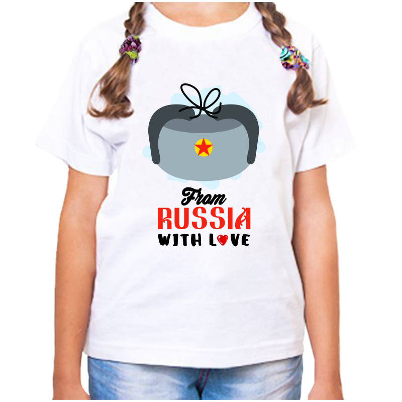 Футболка девочке белая 26 р-р с надписью Россия from Russia with love 3