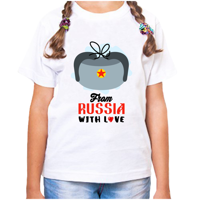 Футболка девочке белая 30 р-р с надписью Россия from Russia with love 3