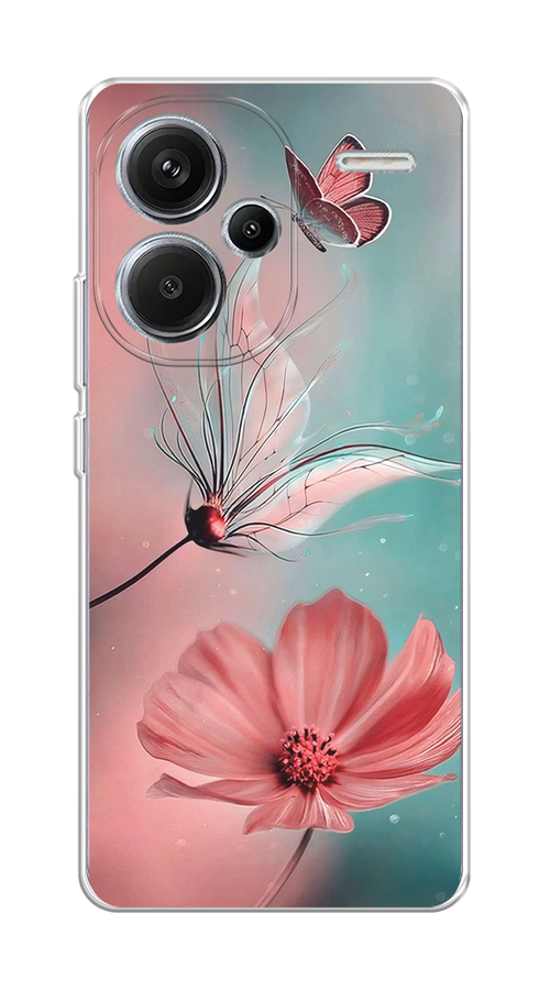 

Чехол на Xiaomi Redmi Note 13 Pro Plus "Бабочка и цветок", Голубой;розовый, 320250-1