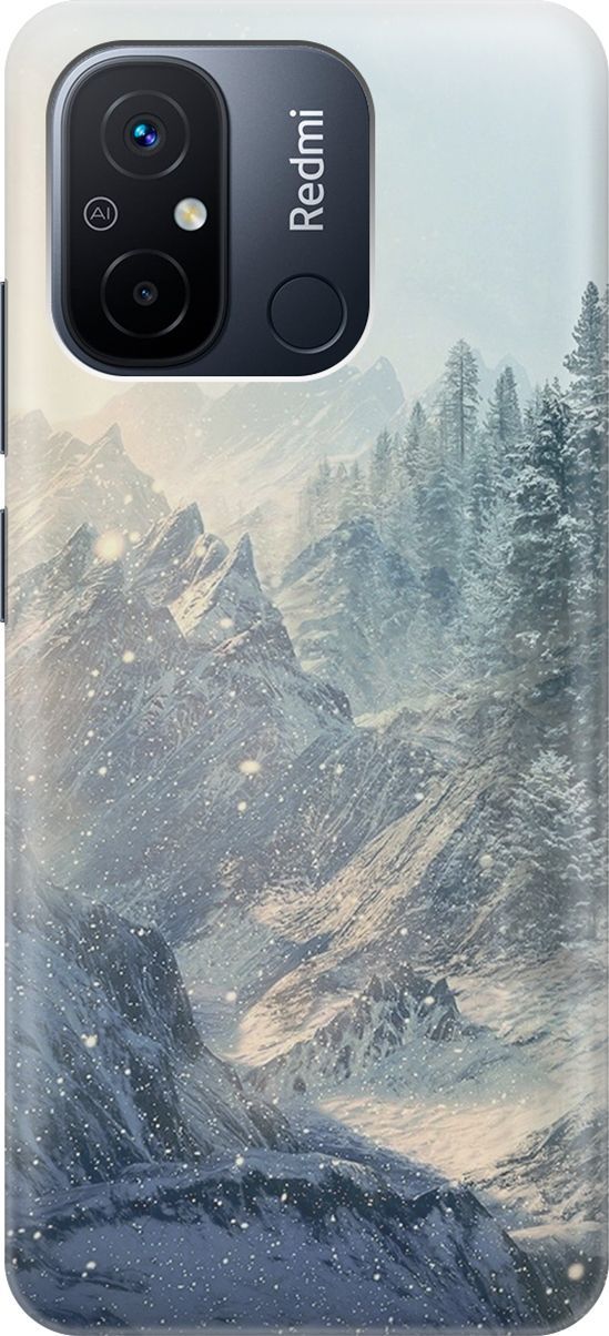 

Силиконовый чехол на Xiaomi Redmi 12C с принтом "Снежные горы и лес", Белый;голубой, 158921