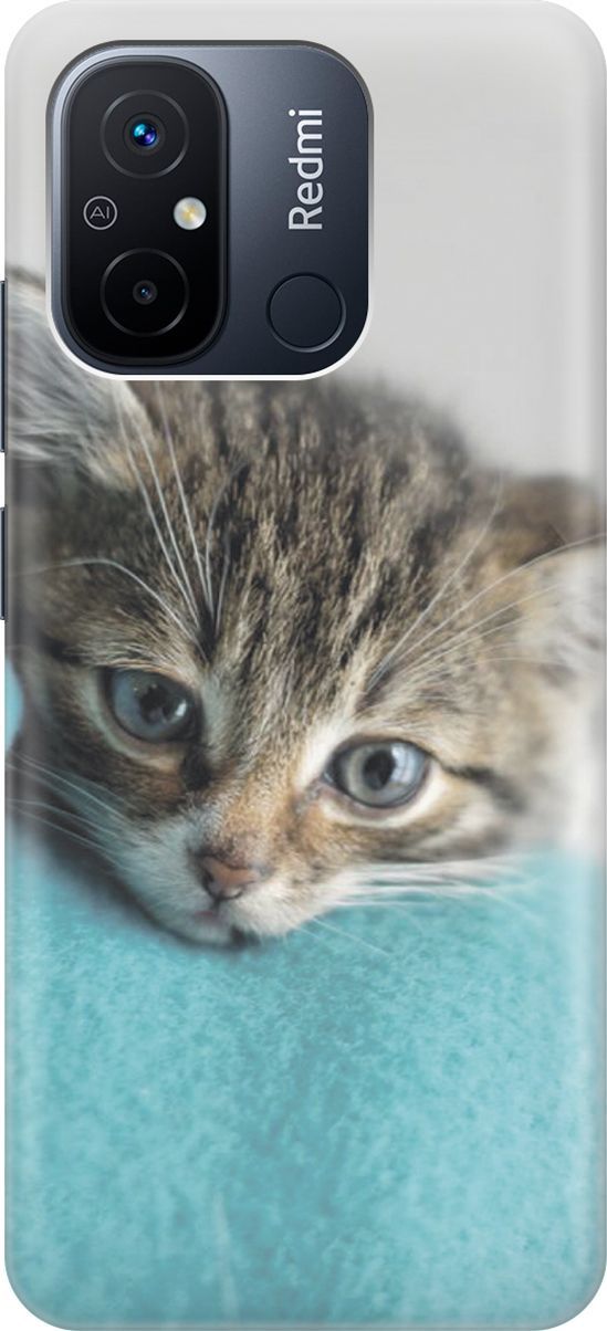 

Силиконовый чехол на Xiaomi Redmi 12C с принтом "Котенок на пледе", Белый;голубой, 158923