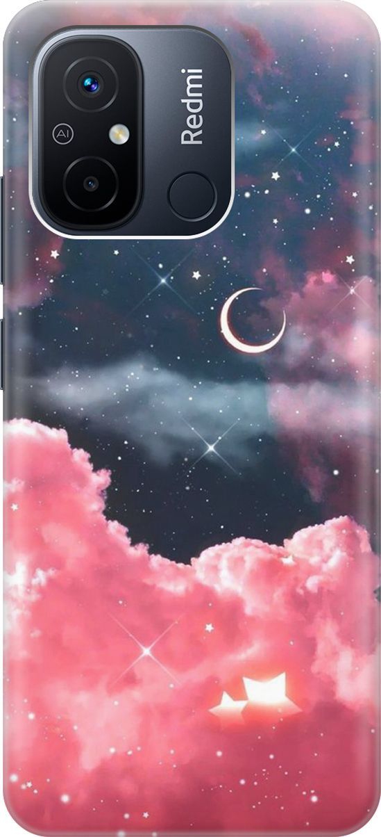 

Силиконовый чехол на Xiaomi Redmi 12C с принтом "Месяц и розовые облака", Розовый;синий, 158926