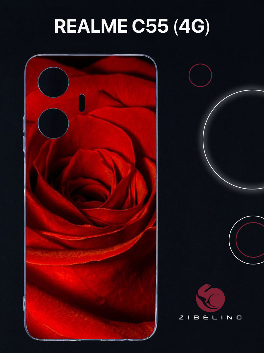 

Чехол для realme c55 4g прозрачный с рисунком, с защитой камеры, с принтом бутон розы, ZUTCP-RLM-C55