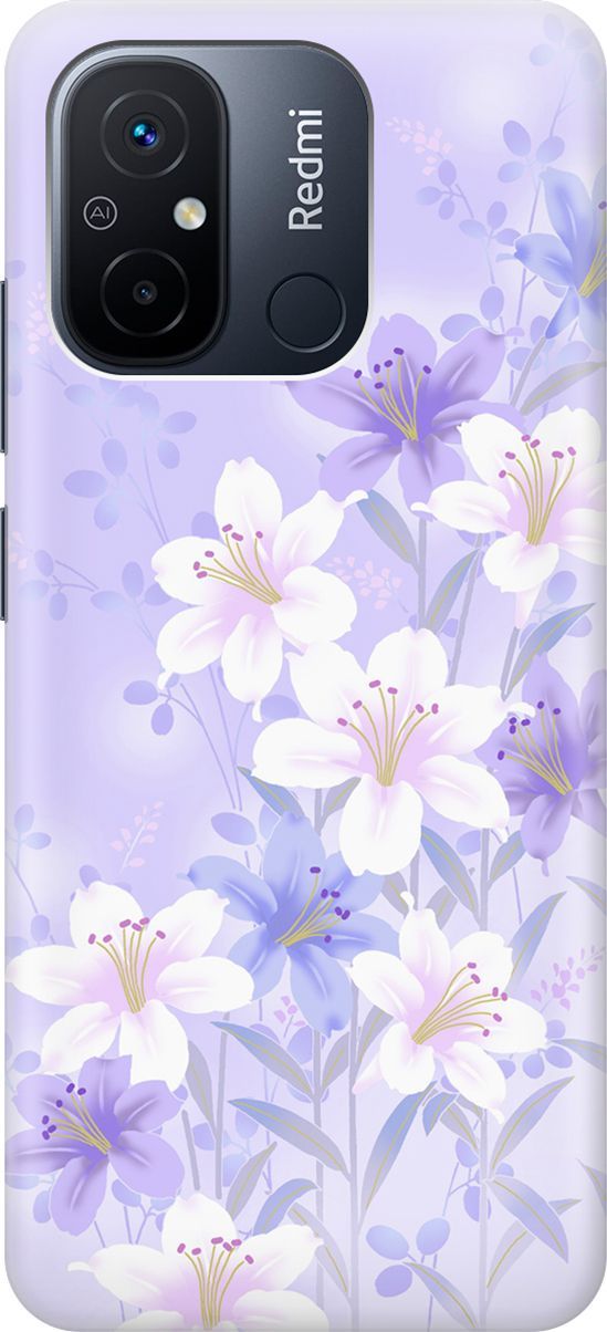 

Силиконовый чехол на Xiaomi Redmi 12C с принтом "Лилии на фиолетовом", Белый;фиолетовый, 158924
