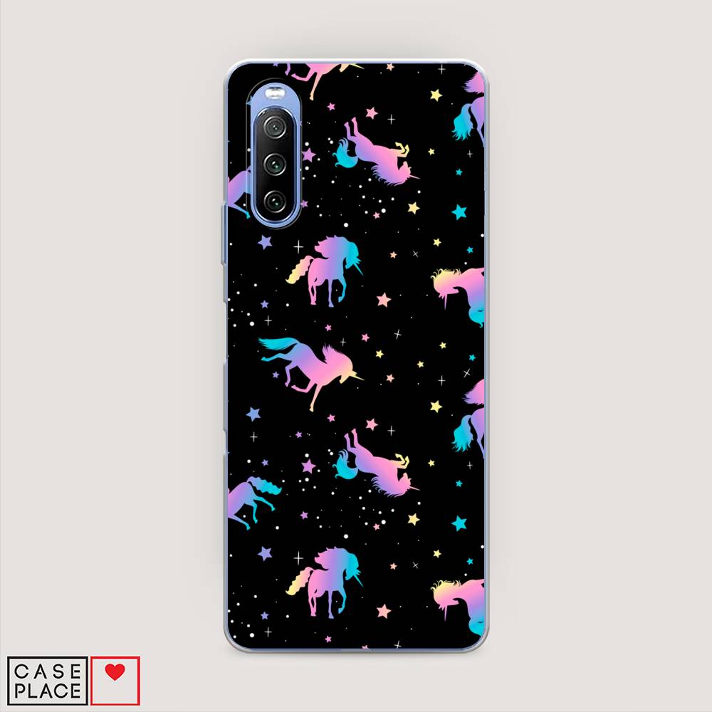 

Чехол на Sony Xperia 10 III "Единороги градиент", Черный;розовый;голубой, 54950-1