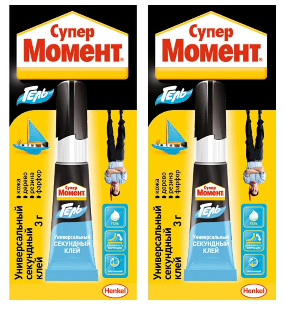 

Клей Секундный Супер Момент Гель, 2 шт по 3 г, Прозрачный