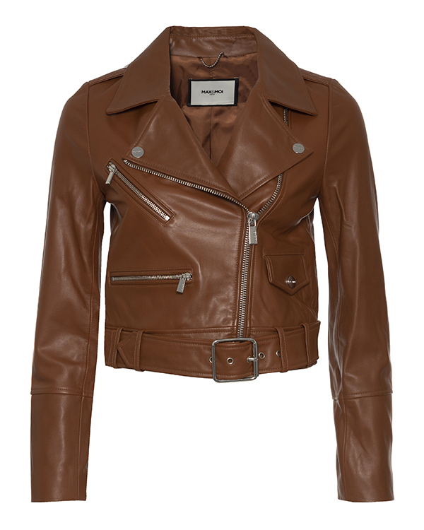 фото Кожаная куртка женская max & moi perbiker коричневая 38 fr