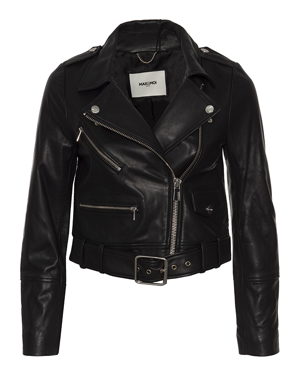 фото Кожаная куртка женская max & moi perbiker черная 38 fr