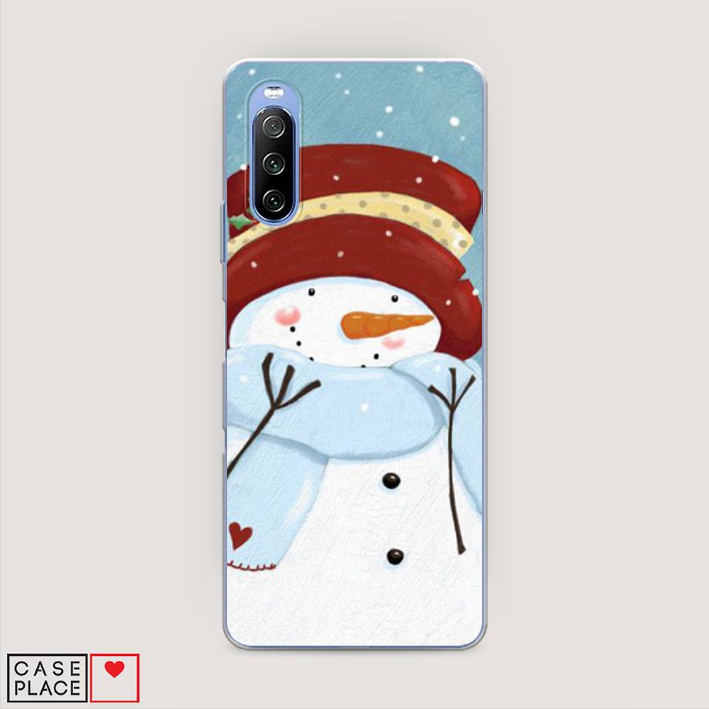 

Чехол на Sony Xperia 10 III "Застенчивый снеговик", Голубой;белый;красный, 54950-5