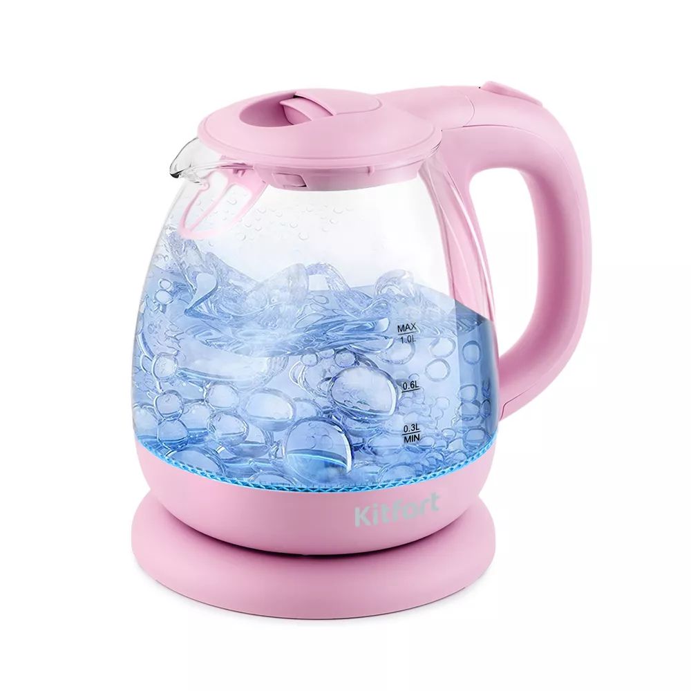 Чайник электрический KITFORT КТ-653-2 1 л розовый, прозрачный гель лак для ногтей glitter flash 3 х фазный 8мл led uv прозрачный розовый 07