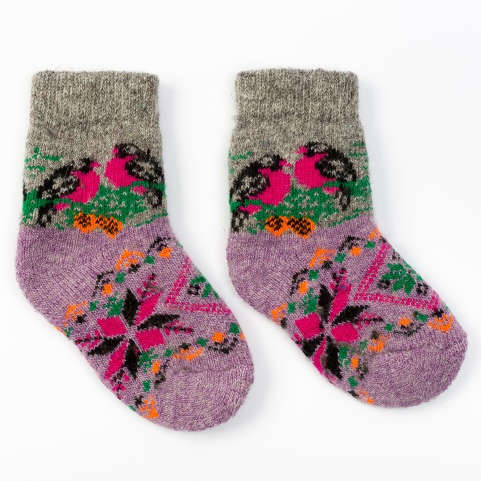 Носки детские шерстяные Снегири, цвет сиреневый, размер 16 носки для йоги sangh р 36 39 см сиреневый