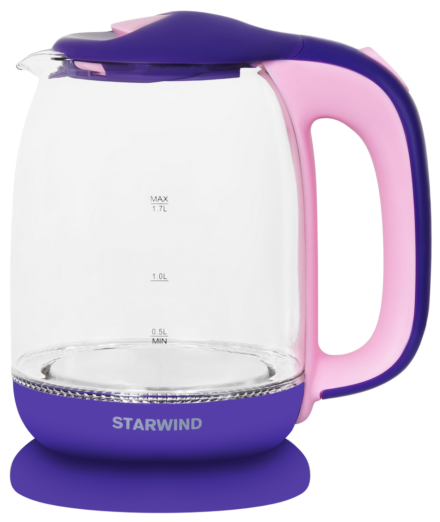 Чайник электрический STARWIND SKG1513 1.7 л фиолетовый, розовый, прозрачный снегокат сказочный патруль ссп2 со спинкой и ремнём безопасности фиолетовый розовый