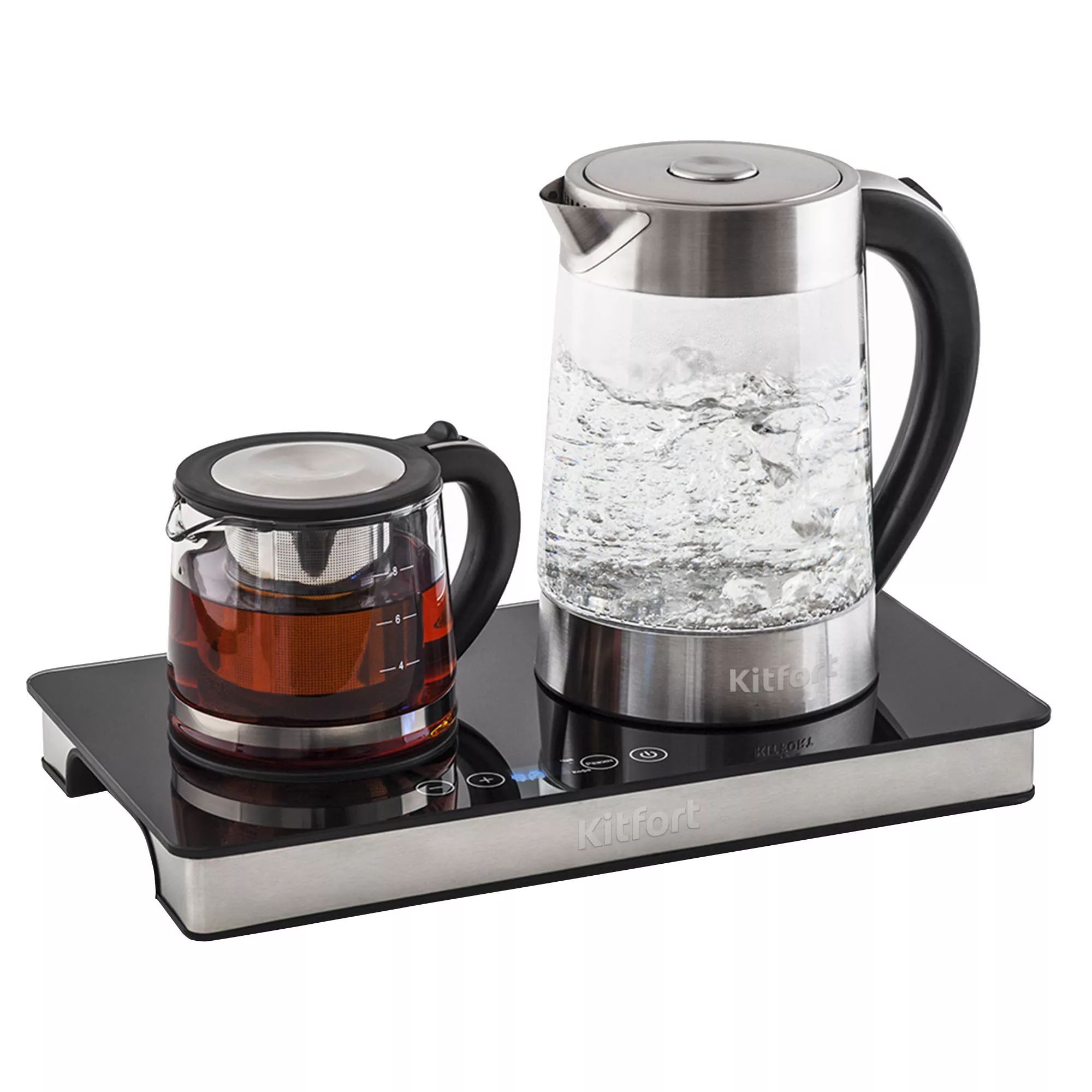 Чайник электрический KITFORT КТ-635 1.7 л черный, серебристый, прозрачный чайник заварочный bekker bk 7654 0 8 л